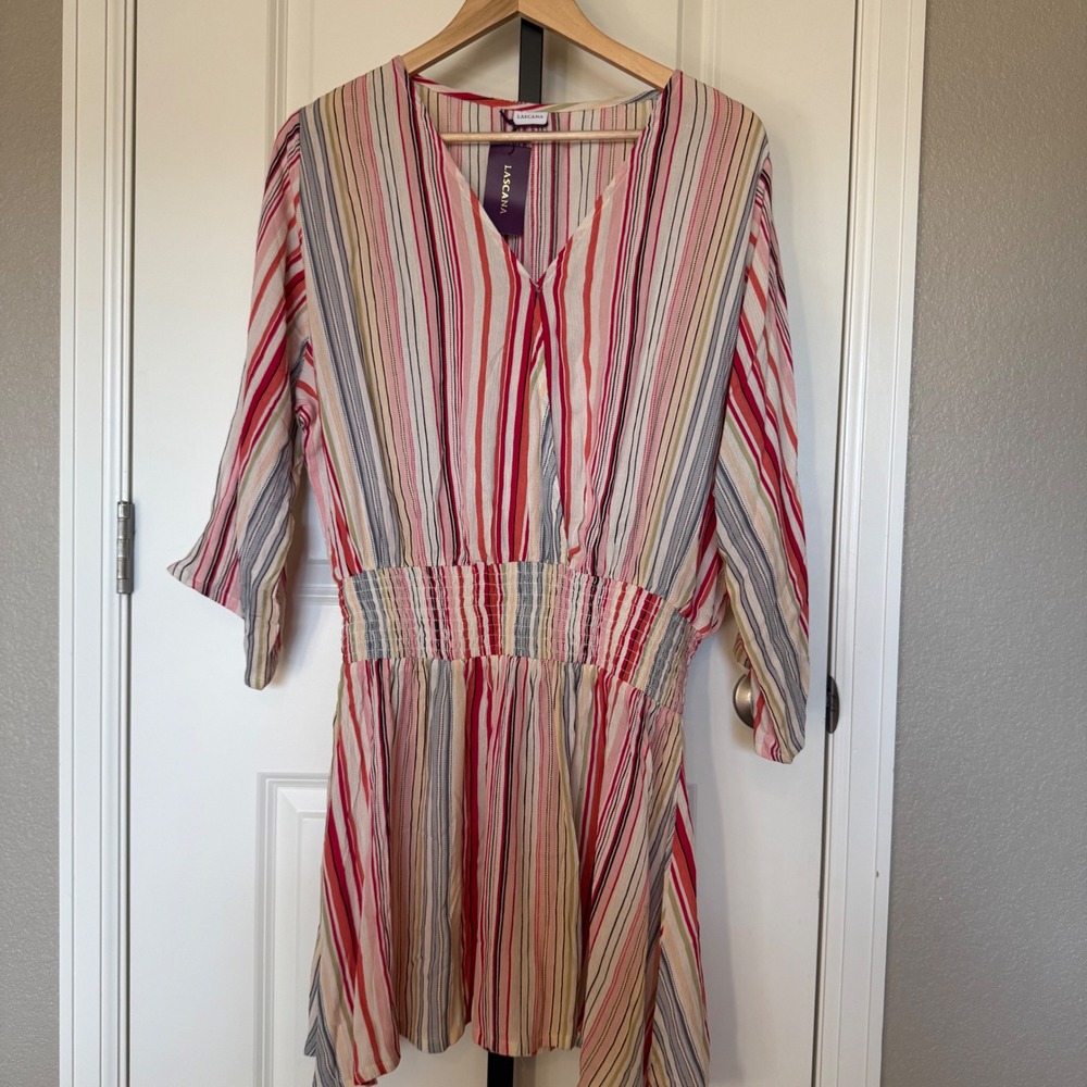 Lascana Striped Swim Cover Up Mini Dress Womens Size 10 Multicolor Beachwear NWT - Picture 2 of 10